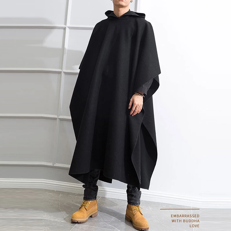 INCERUN Autumn Winter New Men's Loose Black Coats Stylish Irregular Hooded Cloak FashionLong Sleeve Trench Outwear Jackets S-5XL — INCERUN