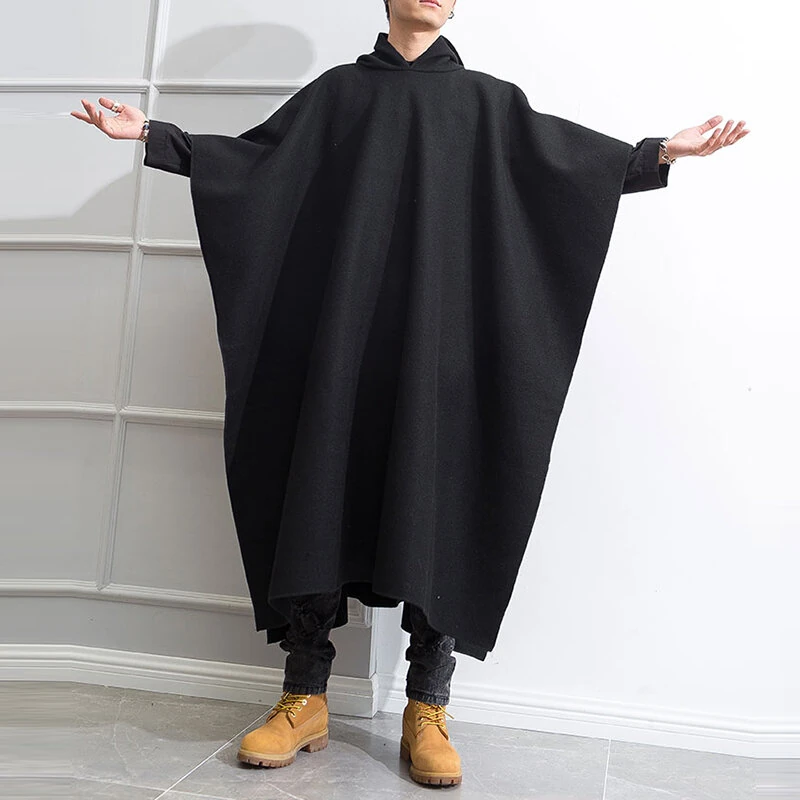 INCERUN Autumn Winter New Men's Loose Black Coats Stylish Irregular Hooded Cloak FashionLong Sleeve Trench Outwear Jackets S-5XL — view 2