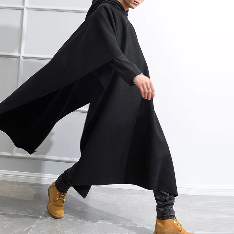 INCERUN Autumn Winter New Men's Loose Black Coats Stylish Irregular Hooded Cloak FashionLong Sleeve Trench Outwear Jackets S-5XL — view 3