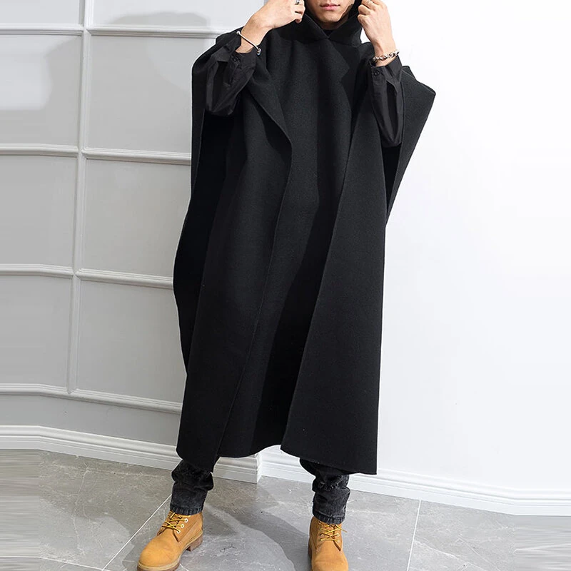 INCERUN Autumn Winter New Men's Loose Black Coats Stylish Irregular Hooded Cloak FashionLong Sleeve Trench Outwear Jackets S-5XL — view 4