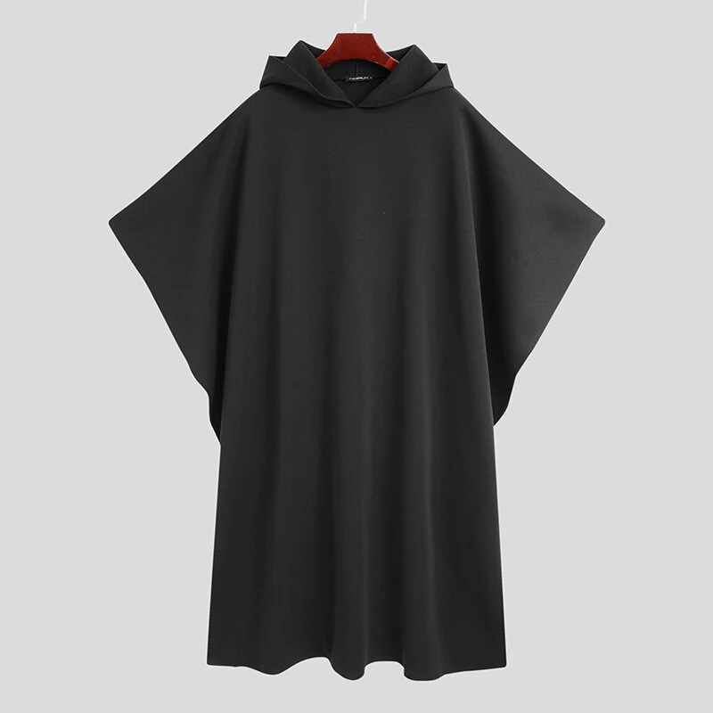 INCERUN Autumn Winter New Men's Loose Black Coats Stylish Irregular Hooded Cloak FashionLong Sleeve Trench Outwear Jackets S-5XL — view 5