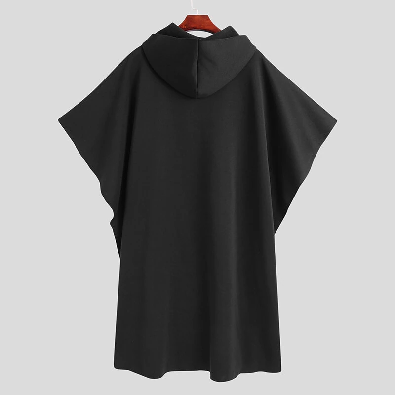 INCERUN Autumn Winter New Men's Loose Black Coats Stylish Irregular Hooded Cloak FashionLong Sleeve Trench Outwear Jackets S-5XL — view 6