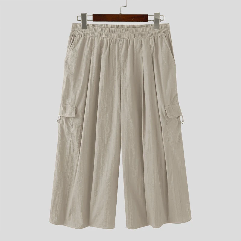 INCERUN Men Casual Wide Leg Pants Lightweight Solid Color Loose Fit Straight Wide-leg Trousers for Men, Plus Size S-5XL — view 5