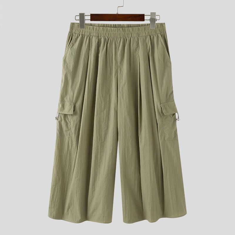INCERUN Men Casual Wide Leg Pants Lightweight Solid Color Loose Fit Straight Wide-leg Trousers for Men, Plus Size S-5XL — view 7