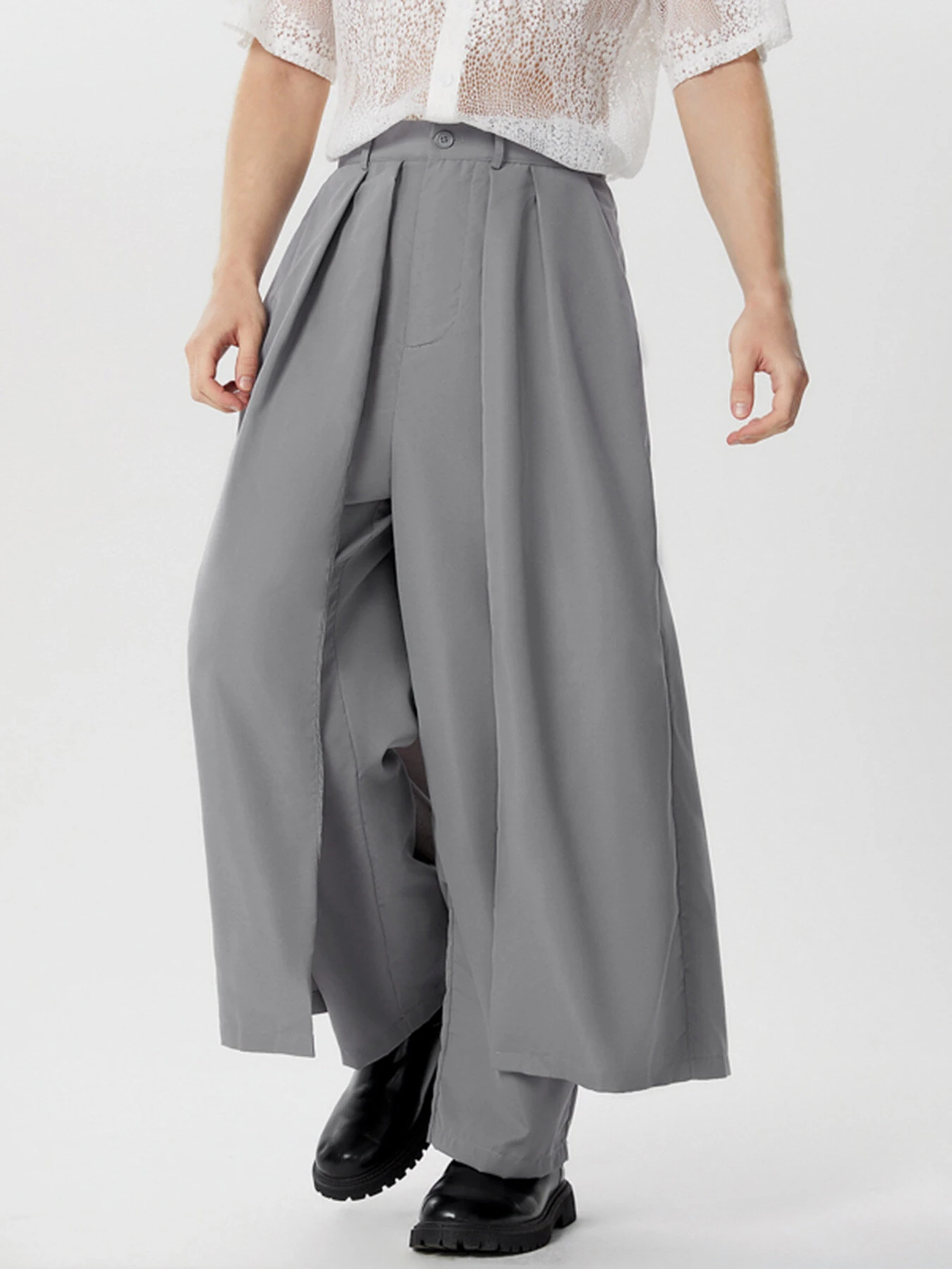INCERUN Men Design Pleated Layering Pant Loose Fit Casual Daily Men's Bottoms — view 4