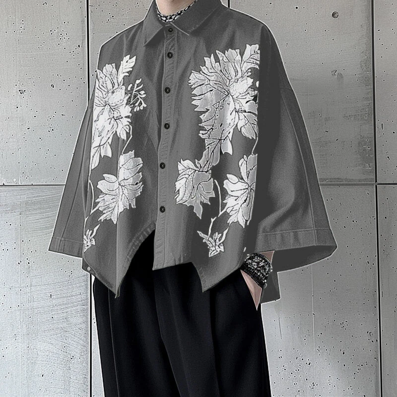 INCERUN Men Flowers Print Loose Fit Long Sleeve Shirts Casual Daily Large Size Lapel Tops for Men S-5XL — view 2