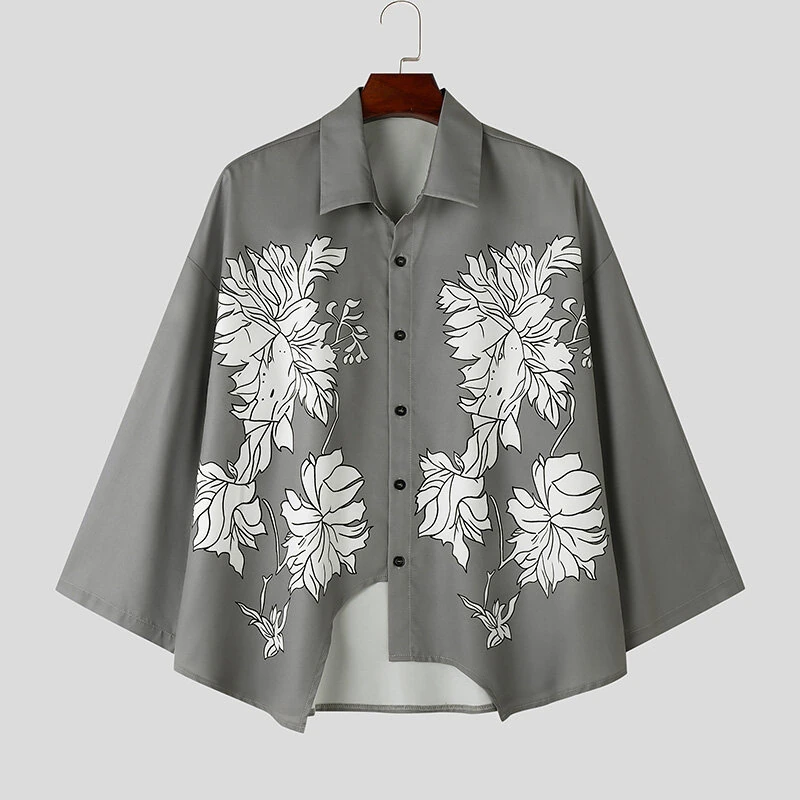 INCERUN Men Flowers Print Loose Fit Long Sleeve Shirts Casual Daily Large Size Lapel Tops for Men S-5XL — view 4