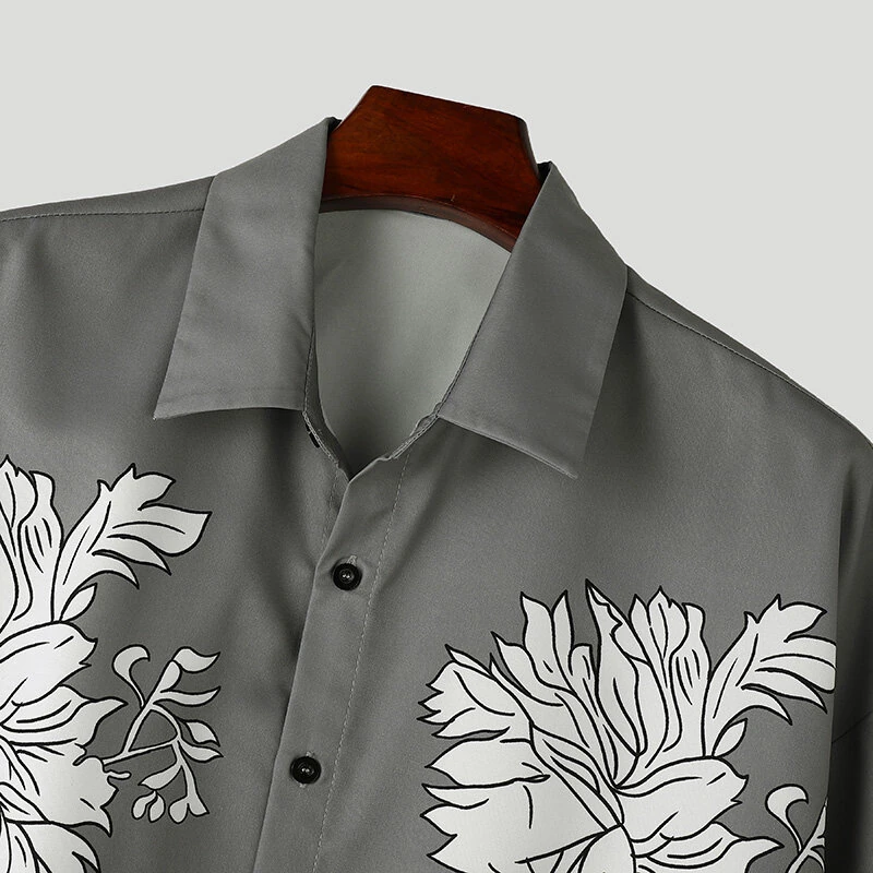 INCERUN Men Flowers Print Loose Fit Long Sleeve Shirts Casual Daily Large Size Lapel Tops for Men S-5XL — view 6