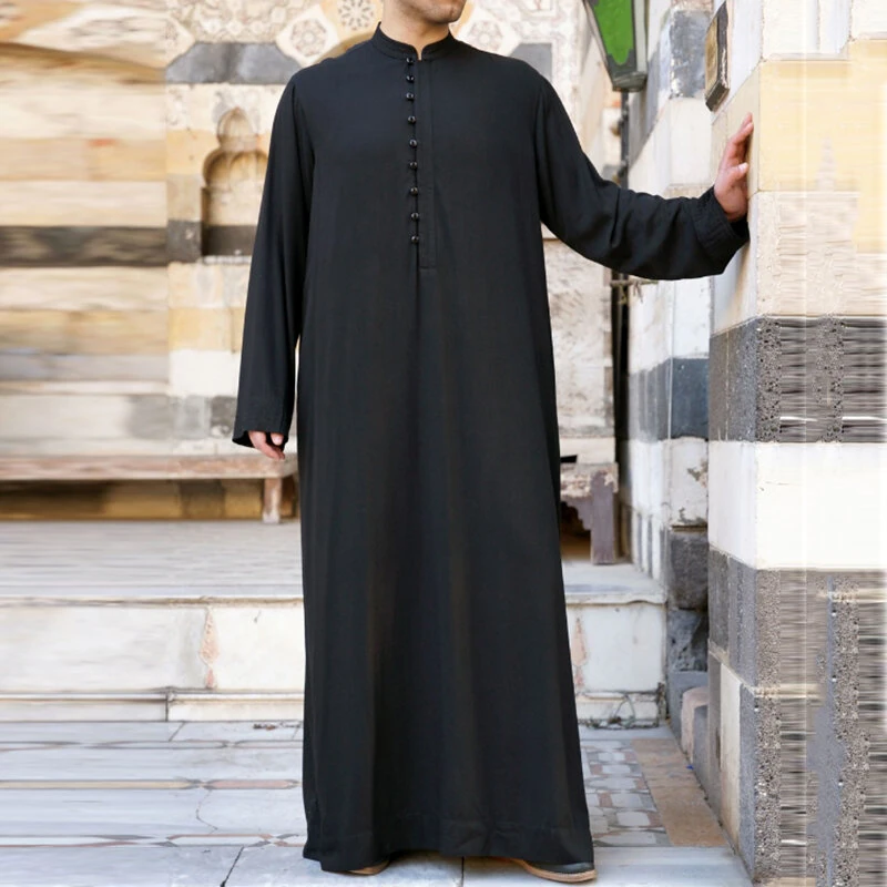 INCERUN Men Jubba Thobe Solid Color Long Sleeve Fashion Thin Robes Kaftan Stand Collar Islamic Arabic Men Caftan S-5XL — image 1