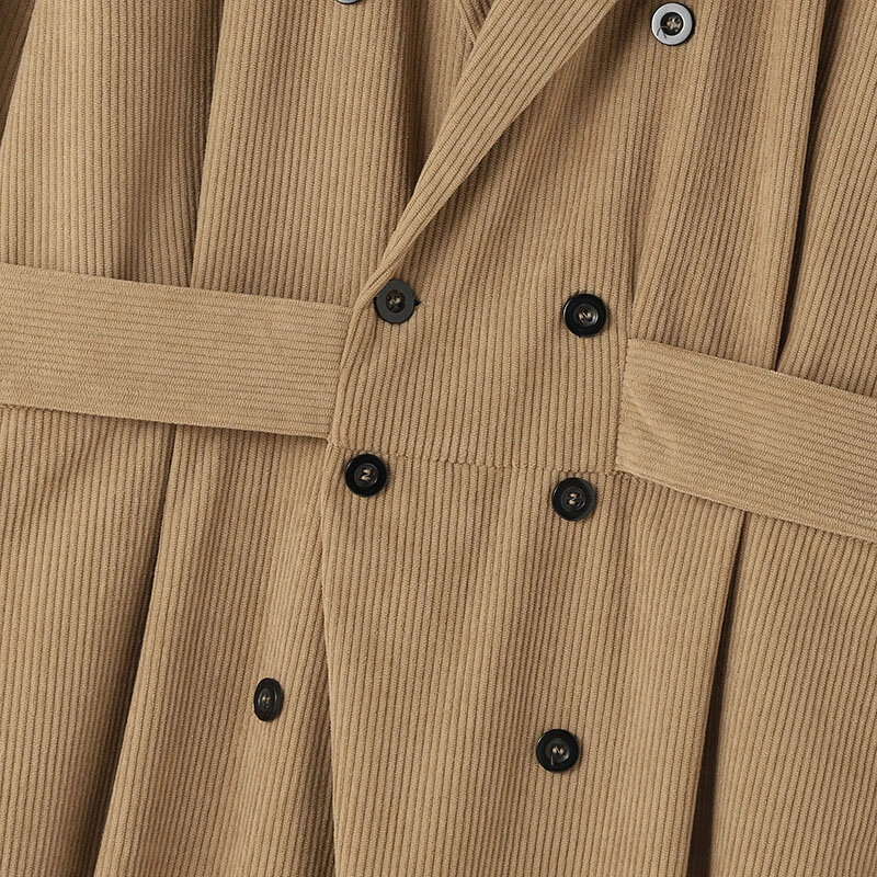 INCERUN Men Jumpsuits Corduroy double-breasted Suit Collar Long-sleeved Casual One-piece Suit for Men with Side Pockets — view 7