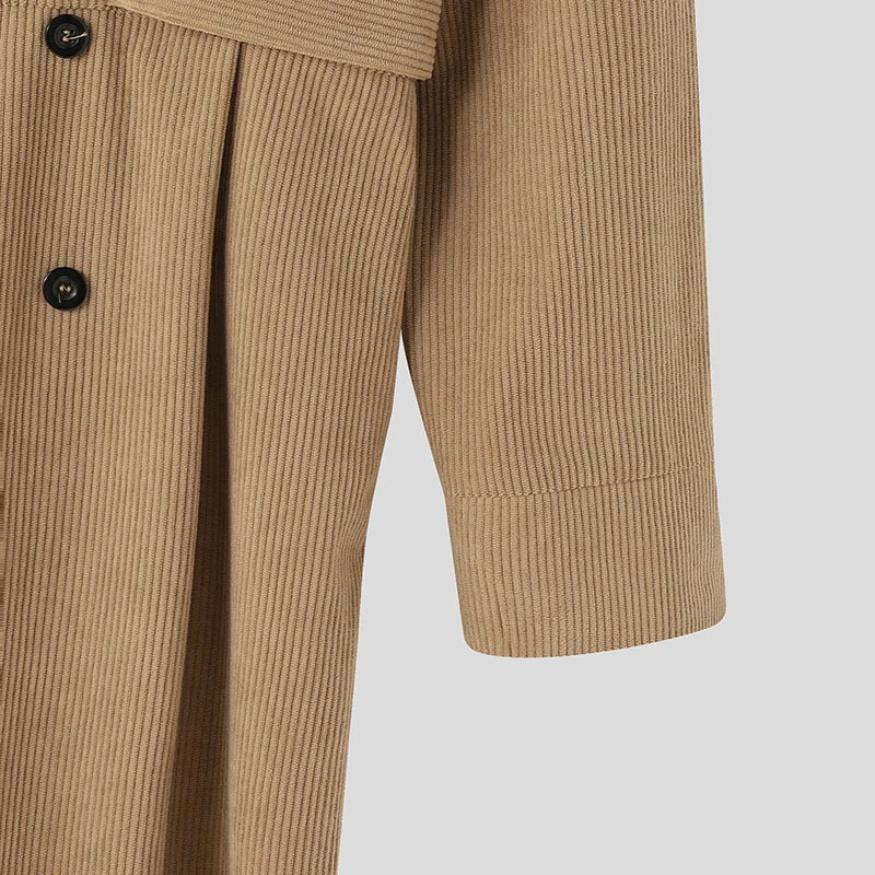 INCERUN Men Jumpsuits Corduroy double-breasted Suit Collar Long-sleeved Casual One-piece Suit for Men with Side Pockets — view 8