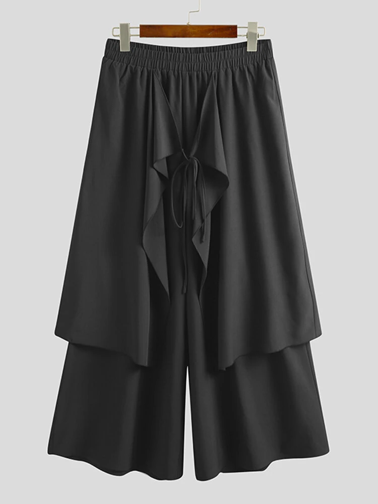 INCERUN Men Pant Elastic Black Irregular Design Skirt Pant Loose Fit Fashion Mens Streetwear Pants S-5XL — image 1