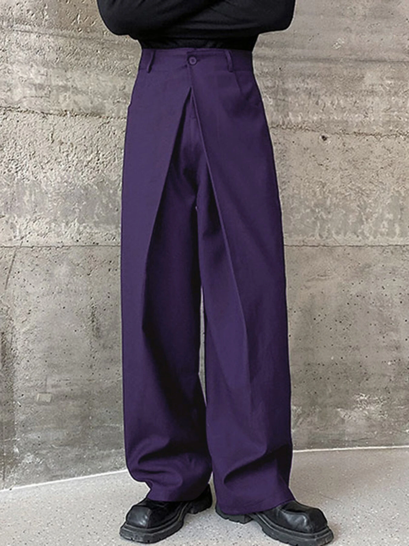 INCERUN Men Pants Fashion Design Solid Color Button Pants Wide Leg Streetwear with Side Pockets S-5XL — view 3