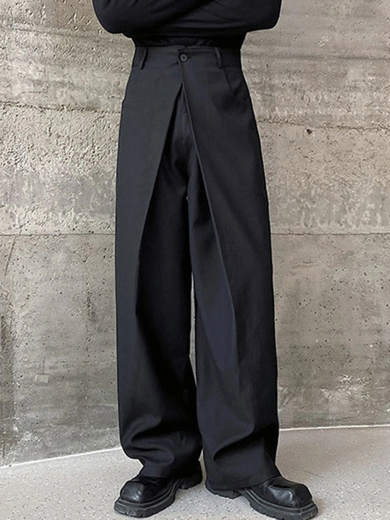 INCERUN Men Pants Fashion Design Solid Color Button Pants Wide Leg Streetwear with Side Pockets S-5XL — view 4