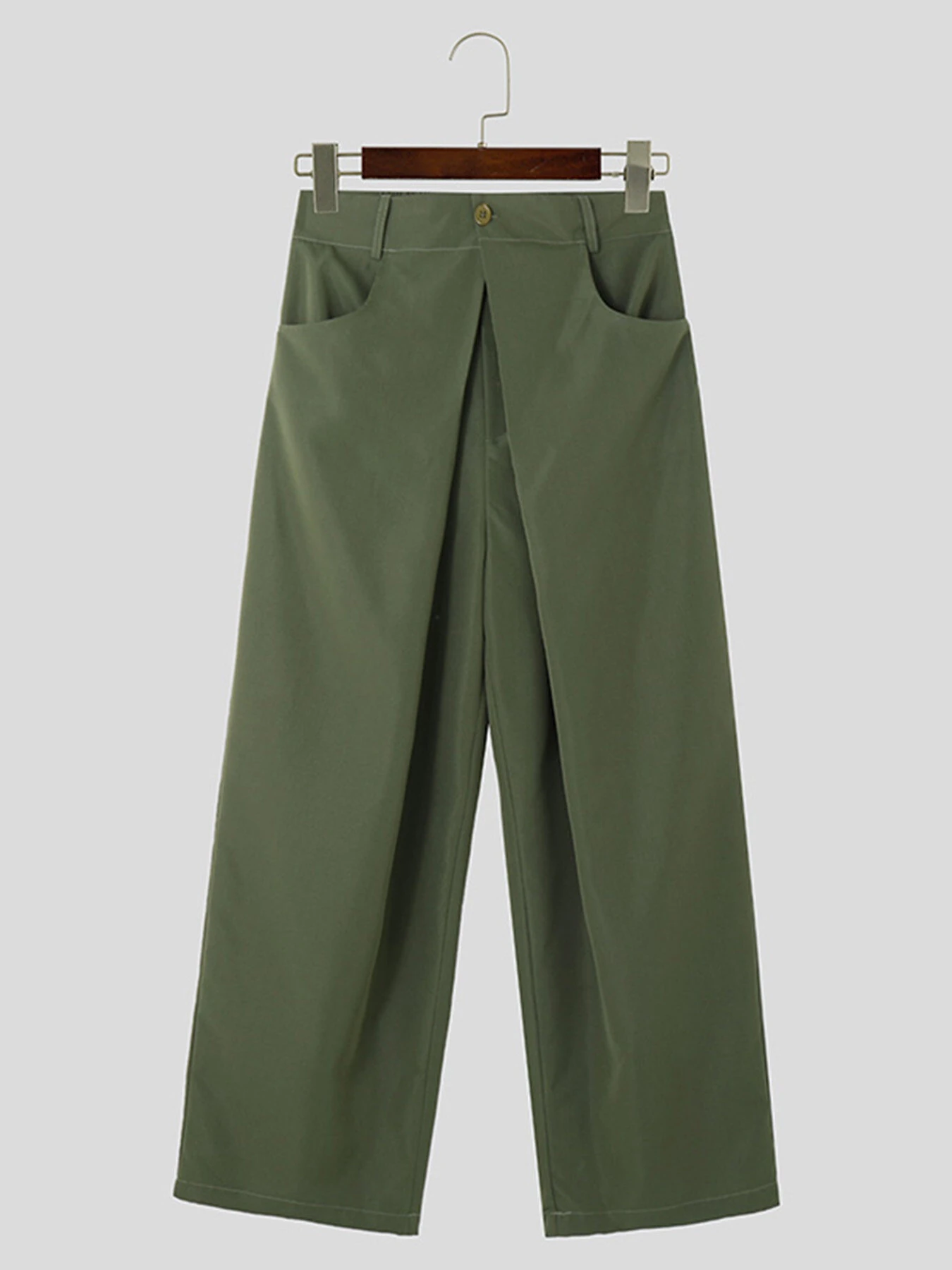 INCERUN Men Pants Fashion Design Solid Color Button Pants Wide Leg Streetwear with Side Pockets S-5XL — view 6