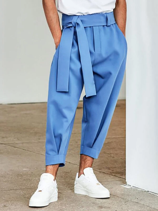 INCERUN Men Pants Fashion Solid Color Bow Knot Trousers Men Streetwear Elastic Waist Harem Pants — view 11