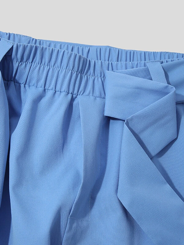 INCERUN Men Pants Fashion Solid Color Bow Knot Trousers Men Streetwear Elastic Waist Harem Pants — view 5