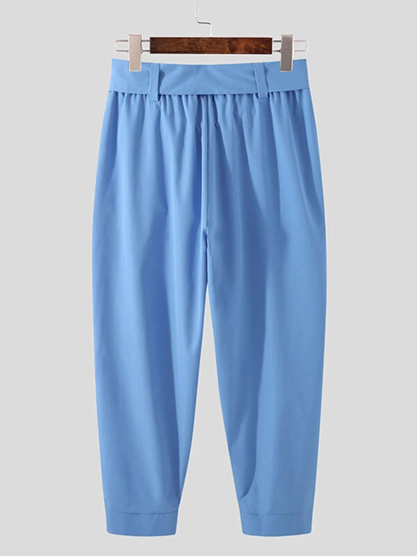 INCERUN Men Pants Fashion Solid Color Bow Knot Trousers Men Streetwear Elastic Waist Harem Pants — view 6