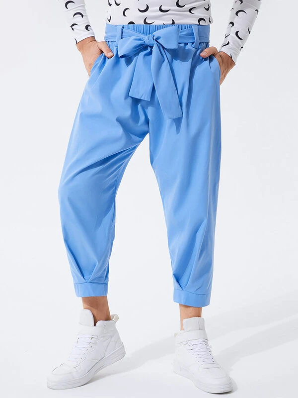 INCERUN Men Pants Fashion Solid Color Bow Knot Trousers Men Streetwear Elastic Waist Harem Pants — view 8
