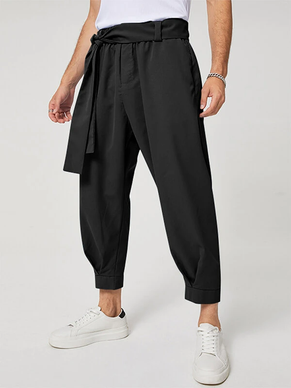 INCERUN Men Pants Fashion Solid Color Bow Knot Trousers Men Streetwear Elastic Waist Harem Pants — view 9