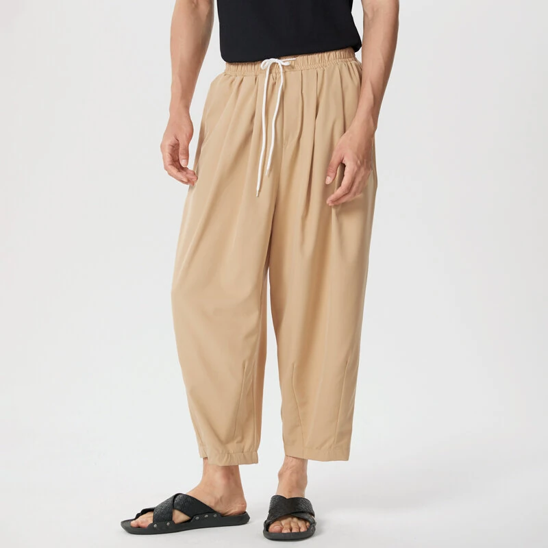 INCERUN Men Pants Retro Casual Wide Leg Cotton Linen Loose Pants Casual Solid Color Men's Pants — image 1