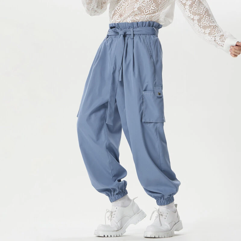 INCERUN Men Pants Tie Design Solid Color Casual Elastic Trousers Comfy Daily Solid Color Pants with Side Pockets — view 10