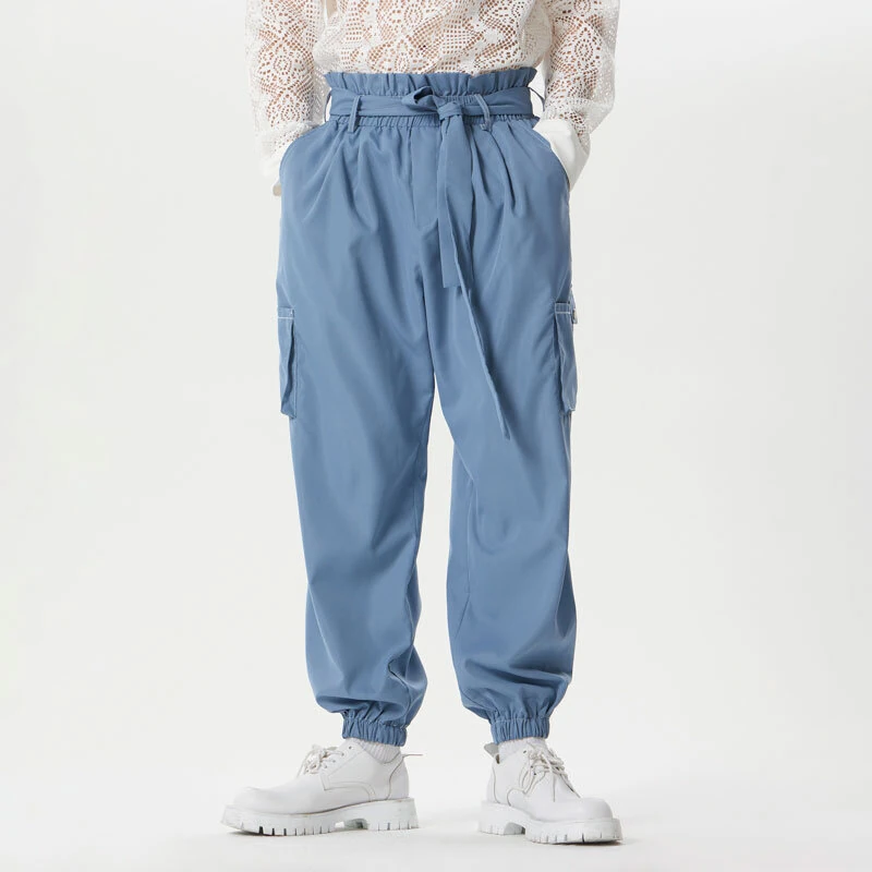 INCERUN Men Pants Tie Design Solid Color Casual Elastic Trousers Comfy Daily Solid Color Pants with Side Pockets — view 3