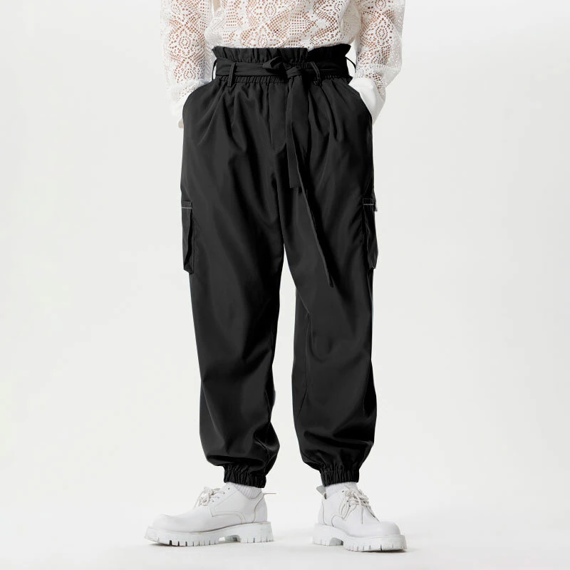 INCERUN Men Pants Tie Design Solid Color Casual Elastic Trousers Comfy Daily Solid Color Pants with Side Pockets — view 4