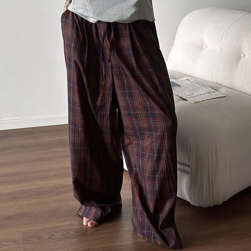 INCERUN Men Plaid Pants Comfortable Elastic Waist Pockets Trousers Casial Loose Fit Wide Leg Home Pant for Big Men Daily Large Size S-5XL — view 2