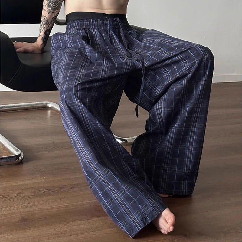 INCERUN Men Plaid Pants Comfortable Elastic Waist Pockets Trousers Casial Loose Fit Wide Leg Home Pant for Big Men Daily Large Size S-5XL — view 3