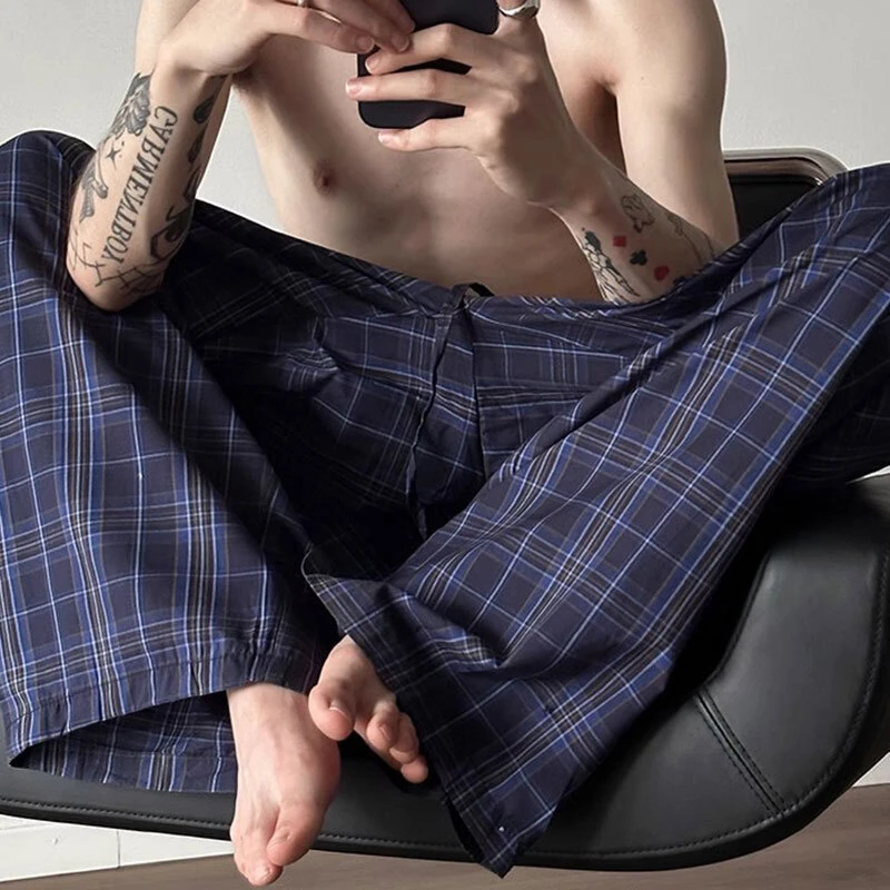 INCERUN Men Plaid Pants Comfortable Elastic Waist Pockets Trousers Casial Loose Fit Wide Leg Home Pant for Big Men Daily Large Size S-5XL — view 6