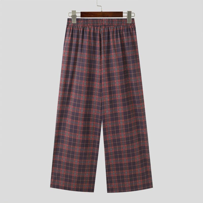 INCERUN Men Plaid Pants Comfortable Elastic Waist Pockets Trousers Casial Loose Fit Wide Leg Home Pant for Big Men Daily Large Size S-5XL — view 8