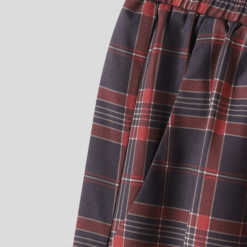 INCERUN Men Plaid Pants Comfortable Elastic Waist Pockets Trousers Casial Loose Fit Wide Leg Home Pant for Big Men Daily Large Size S-5XL — view 9