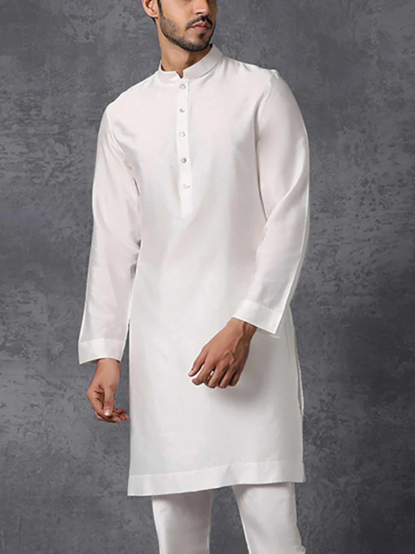 INCERUN Men Robes Long Sleeve Solid Color Long Tops Stand Collar Button Long Shirt with Side Pocket Casual Daily Male Robes — view 10