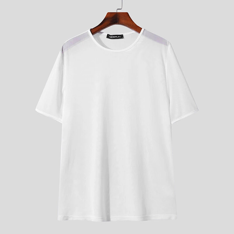 INCERUN Men's T-shirt Solid Color Crew Neck Short Sleeve T-shirt with Design See Through Fabric, Chic Tops Suitable for Summer Nightclubs Leisurewear — view 8