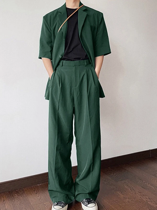 INCERUN Men Sets Short Sleeve Men Suit & Pant Mens Fashion Simple Solid Color Suits Two Pieces Outfits  Men's Casual Suits S-5XL — view 3