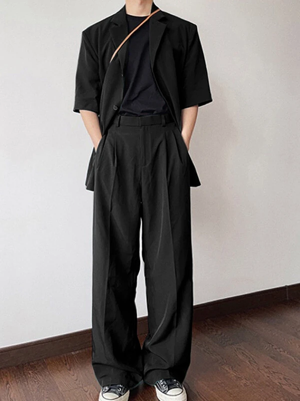 INCERUN Men Sets Short Sleeve Men Suit & Pant Mens Fashion Simple Solid Color Suits Two Pieces Outfits  Men's Casual Suits S-5XL — view 4
