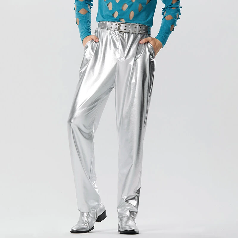 INCERUN Men Shiny Pant with Pockets Party Nightclub Style Pantalons Men's Coated Shiny Elastic Trousers Fashion Personalized Male Long Pants S-5XL — view 11