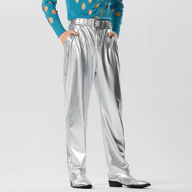 INCERUN Men Shiny Pant with Pockets Party Nightclub Style Pantalons Men's Coated Shiny Elastic Trousers Fashion Personalized Male Long Pants S-5XL — view 2