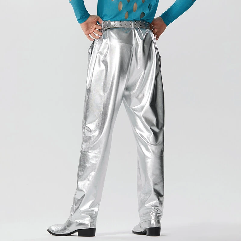 INCERUN Men Shiny Pant with Pockets Party Nightclub Style Pantalons Men's Coated Shiny Elastic Trousers Fashion Personalized Male Long Pants S-5XL — view 4