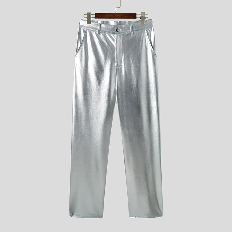 INCERUN Men Shiny Pant with Pockets Party Nightclub Style Pantalons Men's Coated Shiny Elastic Trousers Fashion Personalized Male Long Pants S-5XL — view 5