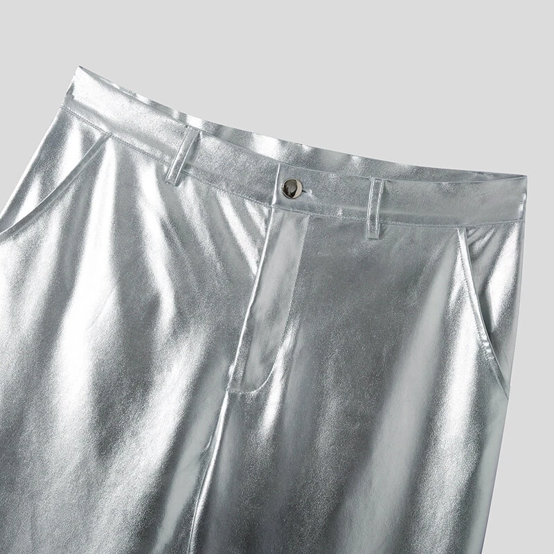 INCERUN Men Shiny Pant with Pockets Party Nightclub Style Pantalons Men's Coated Shiny Elastic Trousers Fashion Personalized Male Long Pants S-5XL — view 6
