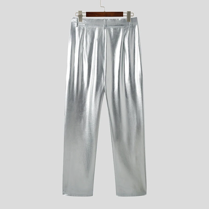 INCERUN Men Shiny Pant with Pockets Party Nightclub Style Pantalons Men's Coated Shiny Elastic Trousers Fashion Personalized Male Long Pants S-5XL — view 9