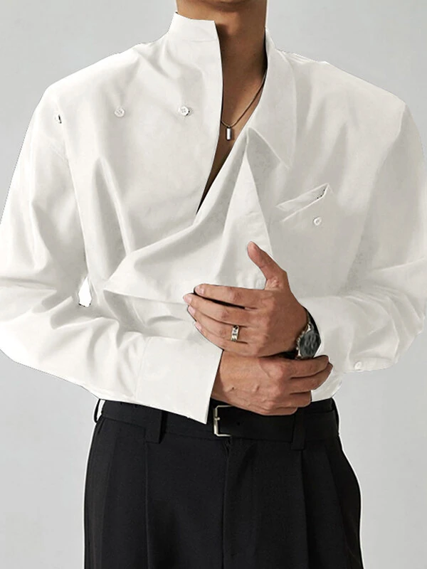 INCERUN Men Shirts Fashion Solid Color Lapel Shirt Top Daily Long Sleeve Shirt Mens Clothing with Pocket Casual Men's Suits — INCERUN