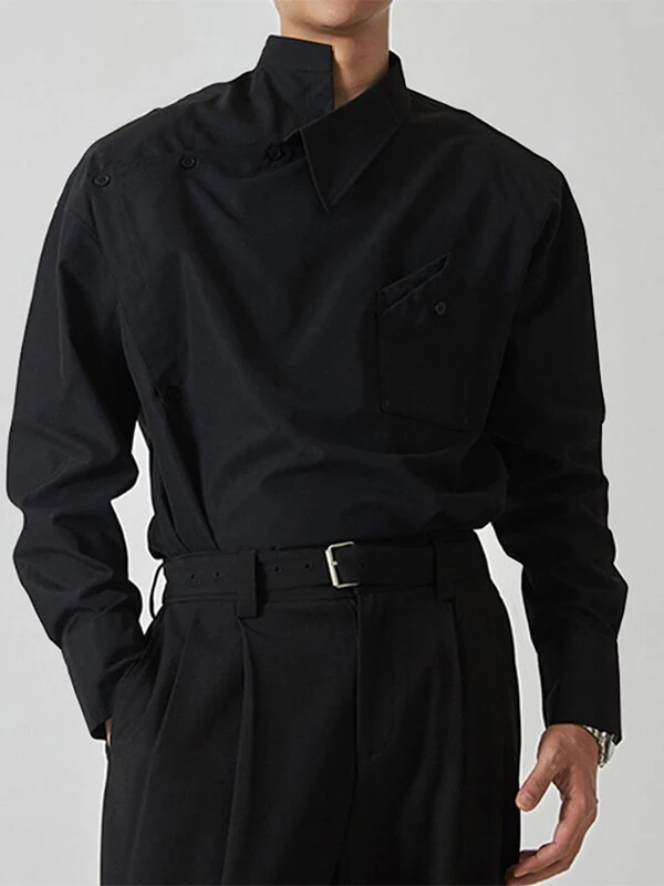 INCERUN Men Shirts Fashion Solid Color Lapel Shirt Top Daily Long Sleeve Shirt Mens Clothing with Pocket Casual Men's Suits — view 3