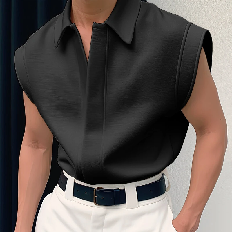 INCERUN Men Shirts Solid Color Sleeveless Shirt Casual Daily Lapel Streetwear Shirt Mens Clothing Summer Male Shirts — view 10