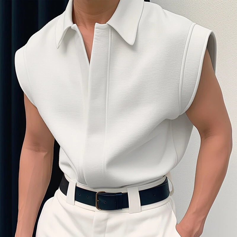 INCERUN Men Shirts Solid Color Sleeveless Shirt Casual Daily Lapel Streetwear Shirt Mens Clothing Summer Male Shirts — view 3
