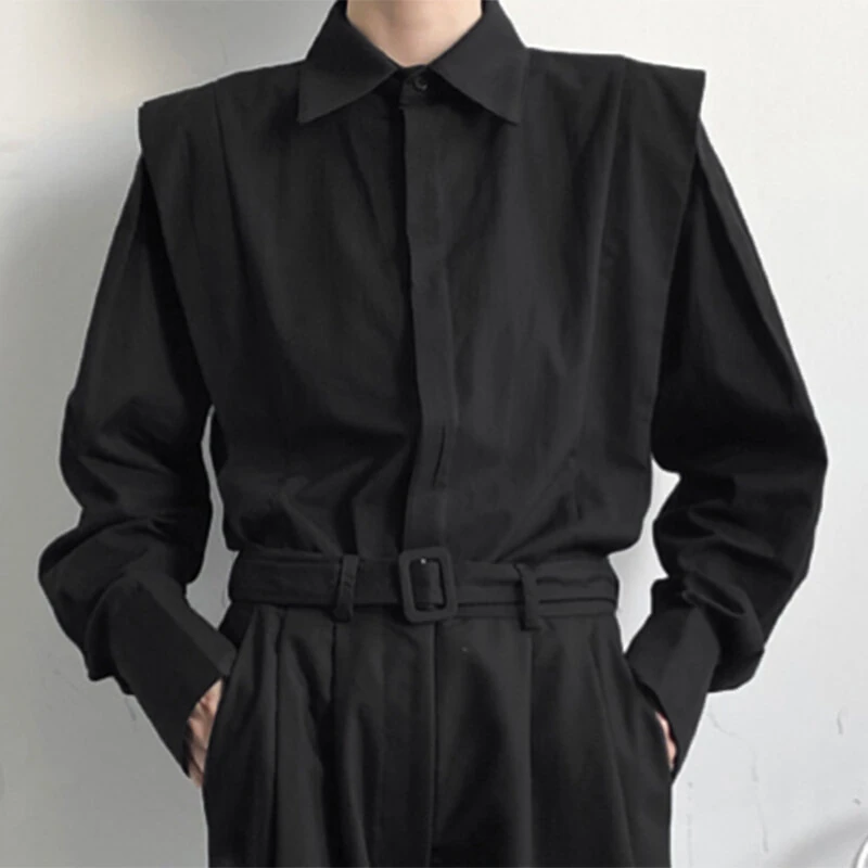 INCERUN Men Shoulder Fly Design Solid Color Casual Shirt Fashion Long Sleeve Lapel Shirt Top Comfortable Loose Fit Top for Men Large Size S-5XL — view 11