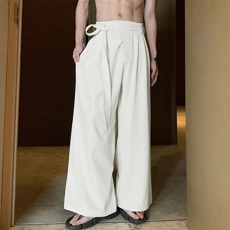 INCERUN Men Side Lace Up Solid Color Pants Button Zipper Wide Legged Trousers Loose Fit Casual Daily Men Pants Plus Size S-5XL — view 11