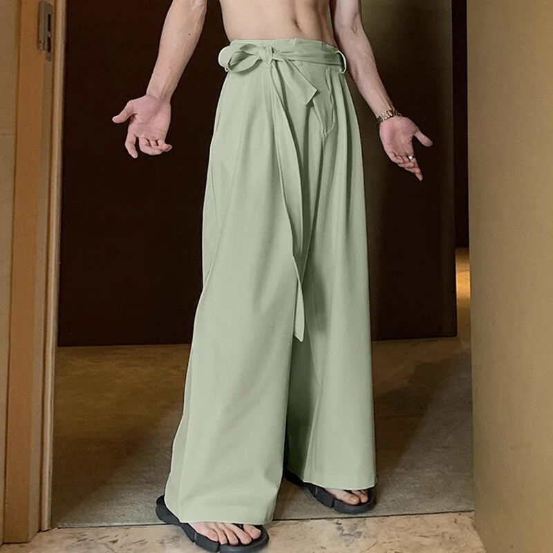 INCERUN Men Side Lace Up Solid Color Pants Button Zipper Wide Legged Trousers Loose Fit Casual Daily Men Pants Plus Size S-5XL — view 2